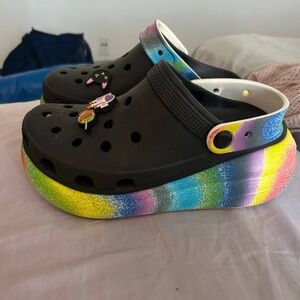 CROCS Black Sandals with Rainbow Sole